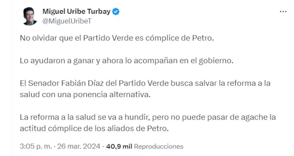 Senador Miguel Uribe Turbay - Red Social X